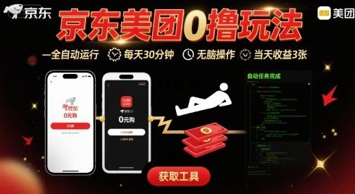 京东美团平台最新0撸玩法,全自动挂G,每天30分钟,无脑操作,当天收益3张【揭秘】-351资源网