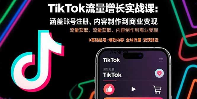 TikTok流量增长实战课:涵盖账号注册、流量获取、内容制作到商业变现-351资源网