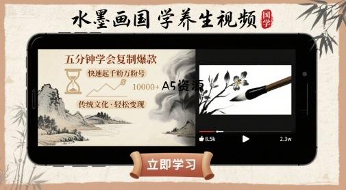 水墨画国学养生视频,五分钟学会复制爆款,快速起千粉万粉号-351资源网