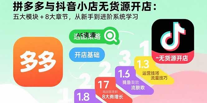 拼多多与抖音小店无货源开店:五大模块+8大章节,从新手到进阶系统学习-351资源网