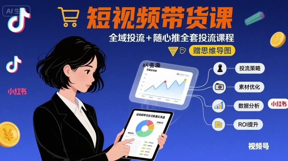 最新短视频带货课,全域投流+随心推全套投流课程+思维导图-351资源网
