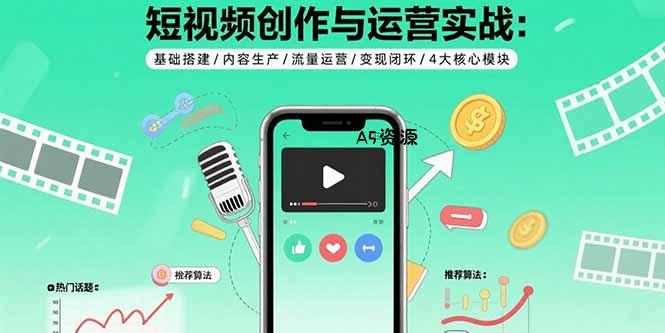 短视频创作与运营实战：基础搭建/内容生产/流量运营/变现闭环/4大核心模块-351资源网