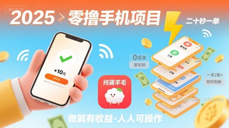 2025年零撸手机项目，二十秒一单，纯薅羊毛 一天2张+做就有-351资源网
