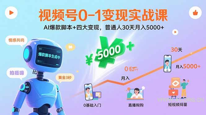 视频号0-1变现实战课：AI爆款脚本+四大变现，普通人30天月入5000+-351资源网