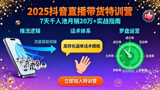 2025抖音直播带货特训：推流逻辑、话术体系、罗盘运营,7天千人池月销20万+-351资源网