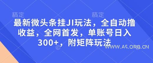 最新微头条挂JI玩法，全自动撸收益，全网首发，单账号日入300+，附矩阵玩法【揭秘】-351资源网