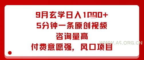 9月玄学日入1k+玩法，5分钟一条原创视频，咨询量高，付费意愿强，风口项目-351资源网
