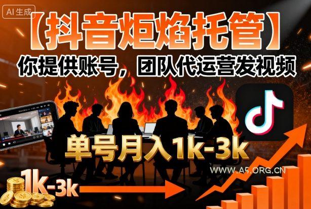 【抖音炬焰托管】你提供账号，团队代运营发视频，单号月入1k+【揭秘】-351资源网