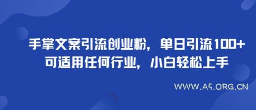 手掌文案引流创业粉，单日引流100+，可适用任何行业，小白轻松上手-351资源网