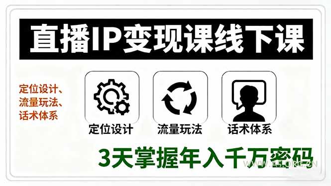 直播IP变现课线下课，定位设计、流量玩法、话术体系，3天掌握年入千万密码-351资源网
