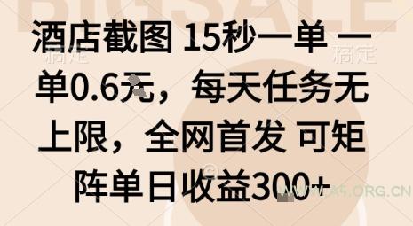 酒店截图15秒一单，一单0.6米，每天任务无上限，全网首发可矩阵单日收益3张【揭秘】-351资源网