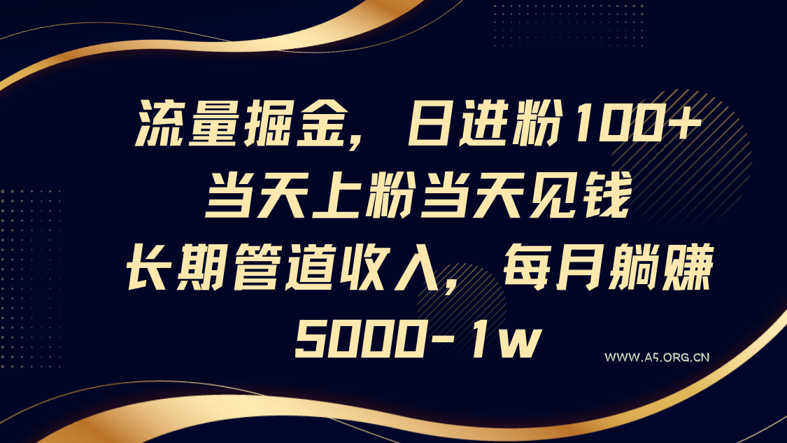 流量掘金，日进粉100+,当天上粉当天见钱，长期管道收入，每月躺赚5000-1w-351资源网