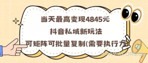 当天最高变现1k+,抖音私域新玩法,可矩阵可批量复制-351资源网