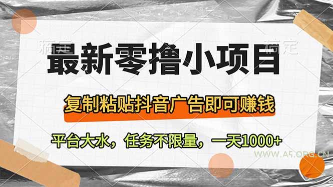 最新零撸小项目,复制粘贴抖音广告即可赚钱,平台大水,任务不限量,一…-351资源网