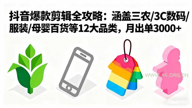 爆款剪辑全攻略：涵盖三农/3C数码/服装/母婴百货等12大品类，月出单3000+-351资源网