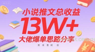 小说推文总收益13W+大佬爆单思路分享，常青树项目-351资源网