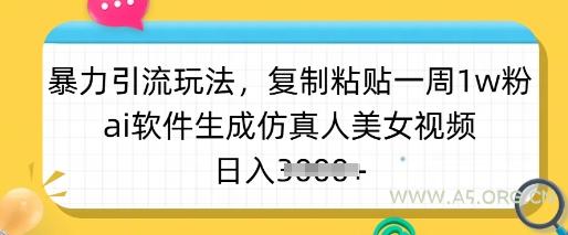暴力引流玩法，复制粘贴一周1w粉，ai软件生成仿真人美女视频，日入多张-351资源网