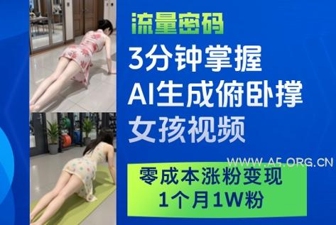 3分钟掌握AI生成俯卧撑女孩视频，零成本涨粉变现，1个月1W粉-351资源网