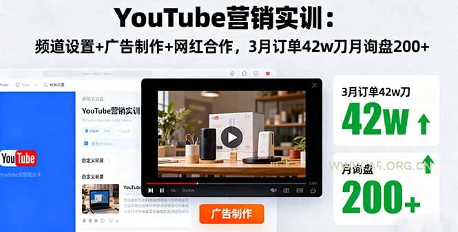 YouTube营销实训：频道设置+广告制作+网红合作，3月订单42w刀月询盘200+-351资源网