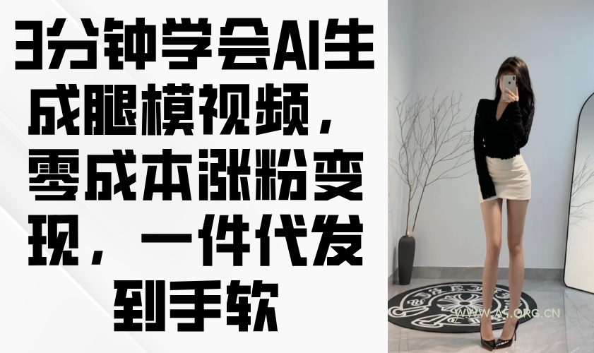 3分钟学会AI生成腿模视频，零成本涨粉变现，一件代发到手软-351资源网