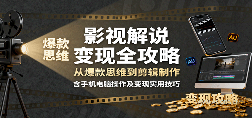 影视解说变现全攻略：从爆款思维到剪辑制作，含手机电脑操作及变现实用技巧-351资源网