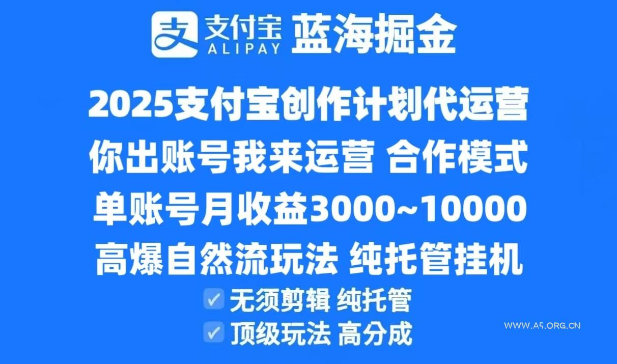 2025支付宝创作分成计划代运营，高爆自然流玩法，纯挂机高分成，合作共赢模式！-351资源网