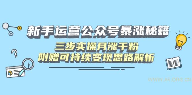 新手运营公众号暴涨秘籍，三步实操月涨千粉，附赠可持续变现思路解析-351资源网