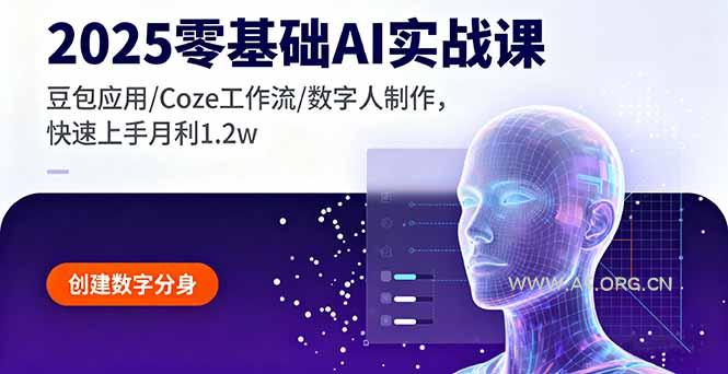 2025零基础AI实战课，豆包应用/Coze工作流/数字人制作，快速上手月利1.2w-351资源网