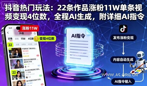 抖音热门玩法：22条作品涨粉11W单条视频变现4位数，全程AI生成，附详细AI指令-351资源网