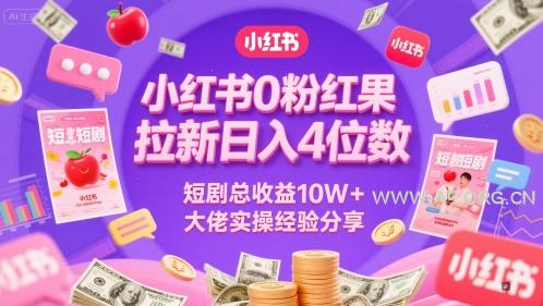 小红书0粉红果短剧拉新日入4位,数短剧总收益10W+大佬实操经验分享-351资源网