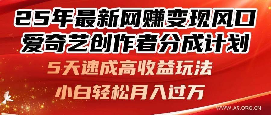 25年最新网赚变现风口！爱奇艺创作者分成计划，5天速成高收益玩法，小...-351资源网