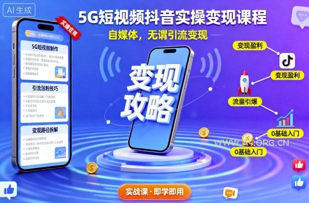 5G短视频抖音实操变现课程，自媒体，无谓引流变现-351资源网