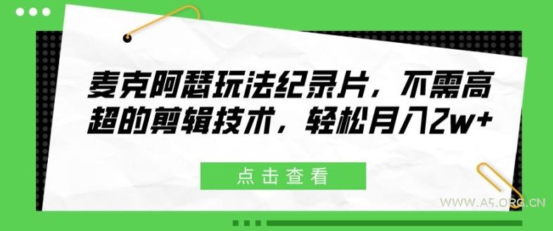 麦克阿瑟玩法纪录片，不需高超的剪辑技术，轻松月入2w+【揭秘】-351资源网