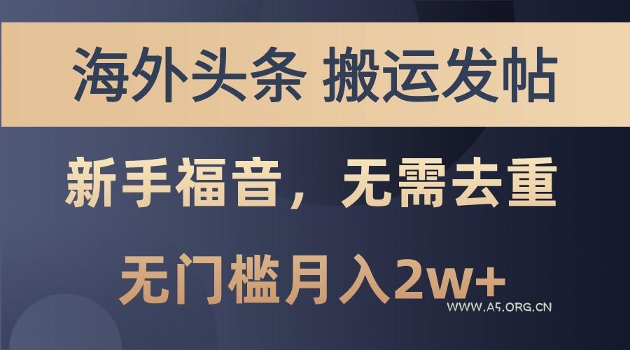 海外头条撸美金，搬运发帖，新手福音，甚至无需去重，无门槛月入2w+-351资源网