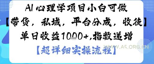 AI+心理学项目,小白可做,变现渠道多【带货,私域,平台分成,收徒】单日收益1k-351资源网