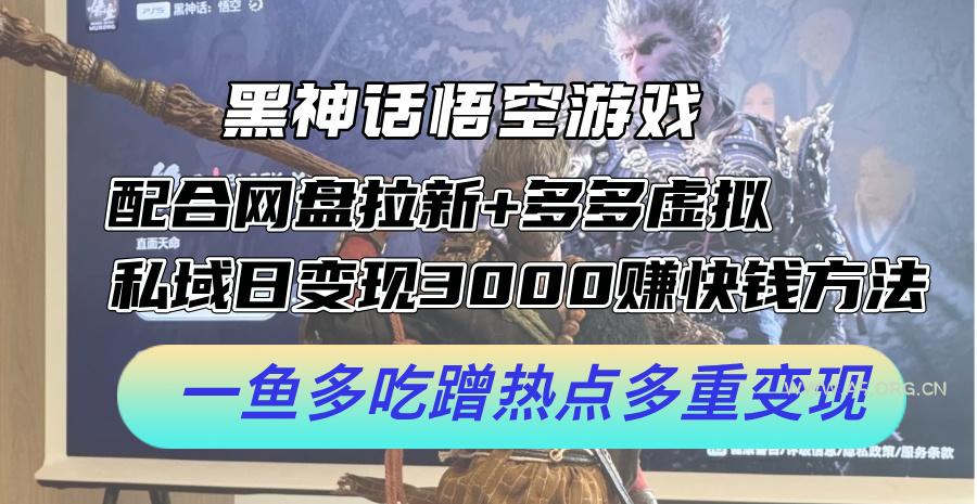 黑神话悟空游戏配合网盘拉新+多多虚拟+私域日变现3k+赚快钱方法，一鱼多吃蹭热点多重变现【揭秘】-351资源网