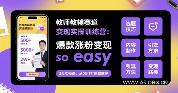 教师教辅赛道变现实操训练营，爆款涨粉变现so easy-351资源网