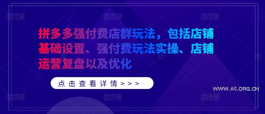 拼多多强付费店群玩法，包括店铺基础设置、强付费玩法实操、店铺运营复盘以及优化-351资源网