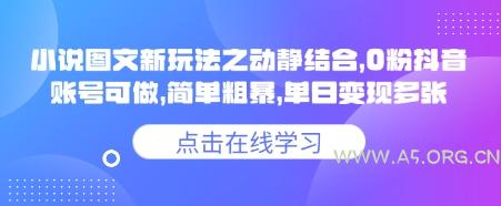 小说推文图文新玩法之动静结合，0粉抖音账号可做，简单粗暴，单日变现多张-351资源网