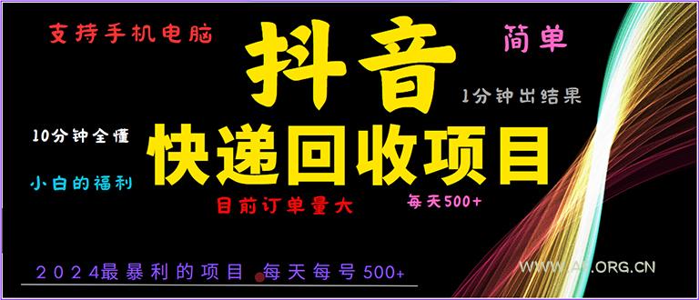 抖音快递项目，简单易操作，小白容易上手。一分钟学会，电脑手机都可以-351资源网