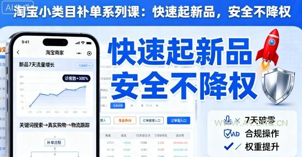 淘宝小类目补单系列课，快速起新品，安全不降权-351资源网