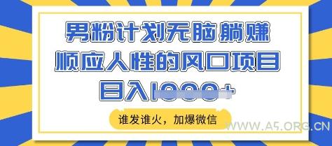 男粉计划无脑躺Z,顺应人性的风口项目,谁发谁火,加爆微信,日入多张【揭秘】-351资源网