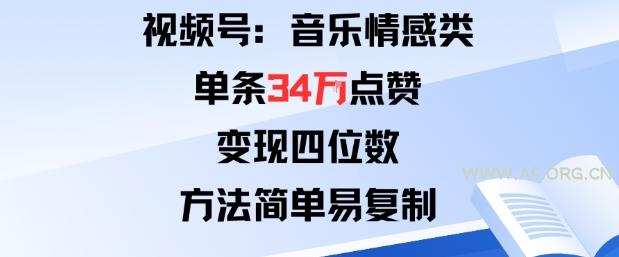 视频号分成计划新玩法：音乐情感类单条34W点赞，变现四位数，方法简单易复制-351资源网