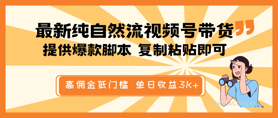 最新纯自然流视频号带货，提供爆款脚本简单 复制粘贴即可，高佣金低门槛，单日收益3K+-351资源网