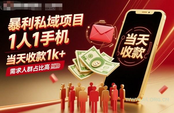 暴利私域项目1人1手机，当天收款1k+，需求人群占比高，当天就能见到钱-351资源网