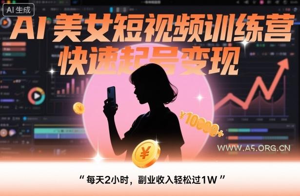 AI美女短视频训练营，快速起号变现，每天2小时，副业收入轻松过1W-351资源网