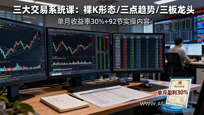 三大交易系统课：裸K形态/三点趋势/三板体系，单月收益率30%+92节实操内容-351资源网
