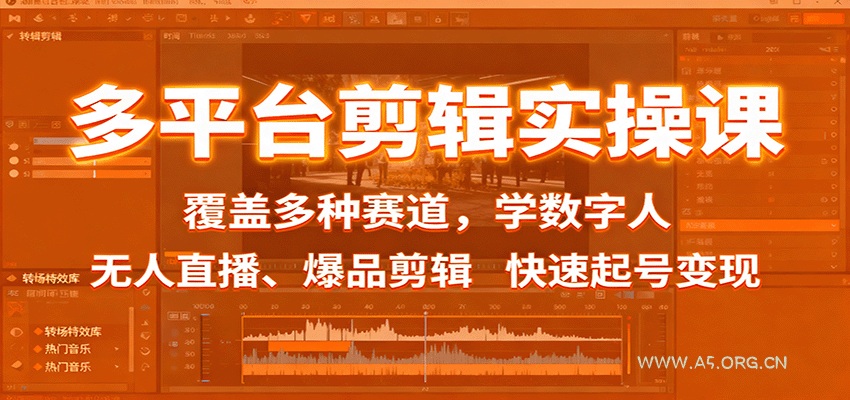 多平台剪辑实操课：覆盖多种赛道，学数字人、无人直播、爆品剪辑，快速起号变现-351资源网