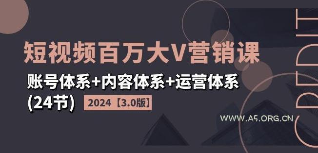 2024短视频百万大V营销课【3.0版】账号体系+内容体系+运营体系(24节)-351资源网