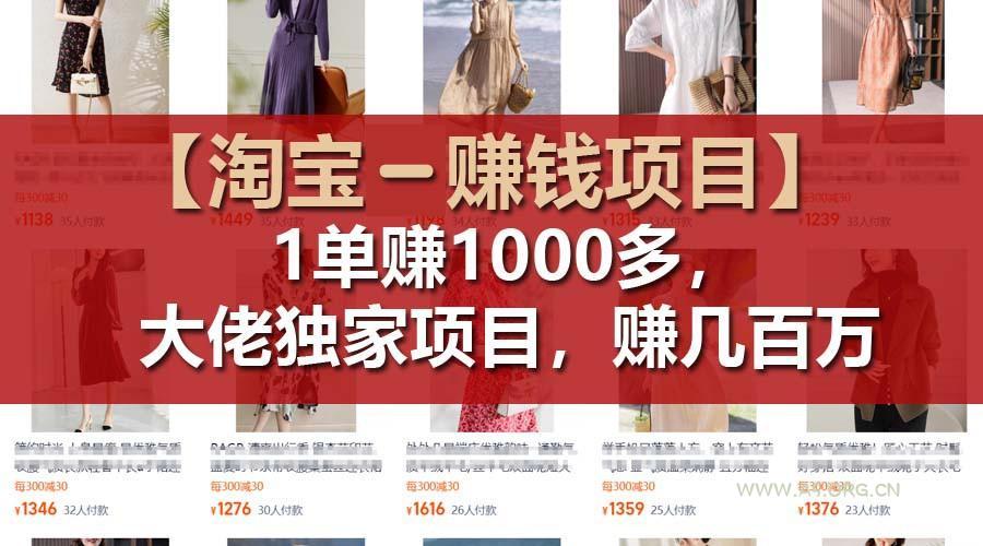 【淘宝赚钱项目】1单可赚1000多，大佬独家项目，年赚几百万-351资源网